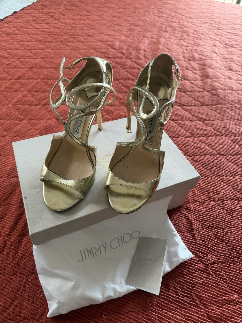 Jimmy Choo Metallic Gold Strappy Stiletto Sandals